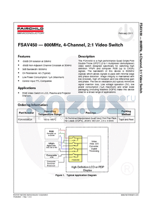 FSAV450_11 datasheet - 800MHz, 4-Channel, 2:1 Video Switch