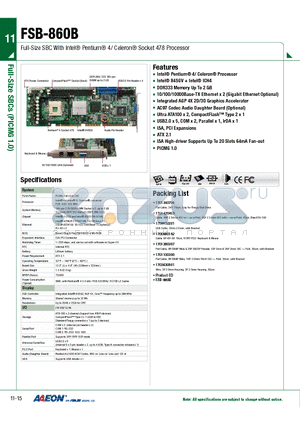 FSB-860B datasheet - Full-Size SBC With Intel Pentium 4/ Celeron Socket 478 Processor