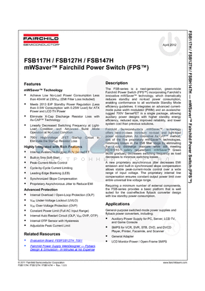 FSB117H datasheet - mWSaver Fairchild Power Switch (FPS)