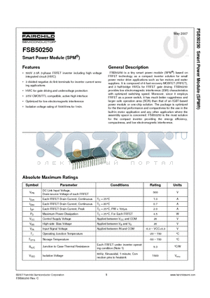 FSB50250 datasheet - Smart Power Module (SPM^)