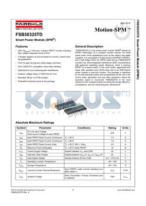 FSB50325TD datasheet - Smart Power Module (SPM^)