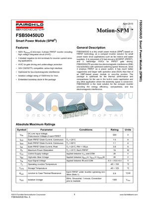 FSB50450UD datasheet - Smart Power Module (SPM^)