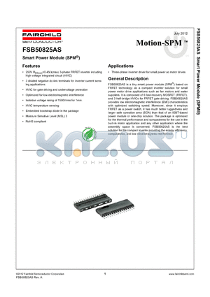FSB50825AS datasheet - Smart Power Module (SPM^)