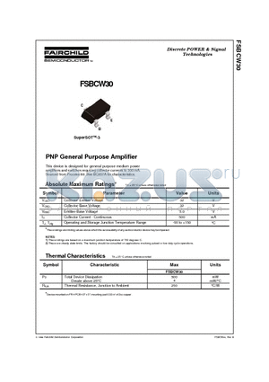 FSBCW30 datasheet - PNP General Purpose Amplifier