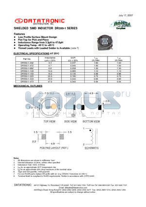 DR350-1-223 datasheet - SHIELDED SMD INDUCTOR