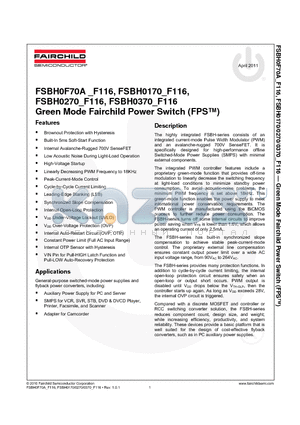 FSBH0170 datasheet - Green Mode Fairchild Power Switch