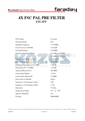 FSC4PF datasheet - 4X FSC PAL PRE FILTER