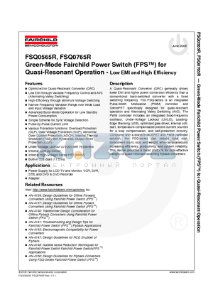 FSCM0765R datasheet - Green-Mode Fairchild Power Switch (FPS) for Quasi-Resonant Operation - Low EMI and High Efficiency