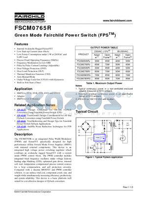 FSCM0765RC datasheet - Green Mode Fairchild Power Switch (FPS)