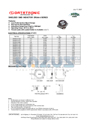 DR350-3-105 datasheet - SHIELDED SMD INDUCTOR