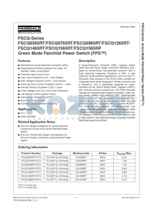 FSCQ0965RT datasheet - Green Mode Fairchild Power Switch (FPS TM)