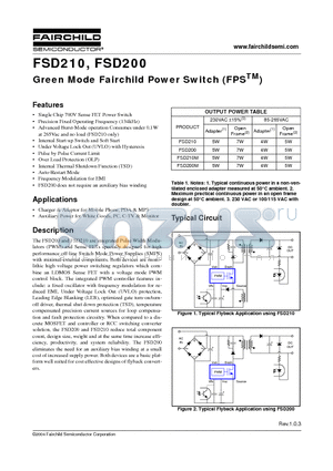 FSD200 datasheet - Green Mode Fairchild Power Switch (FPSTM)