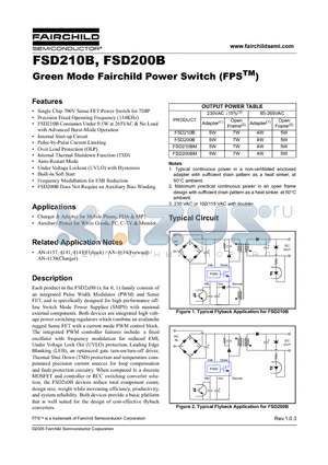 FSD200BM datasheet - Green Mode Fairchild Power Switch (FPS)