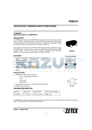 FSD270TA datasheet - SILICON DUAL VARIABLE CAPACITANCE DIODE