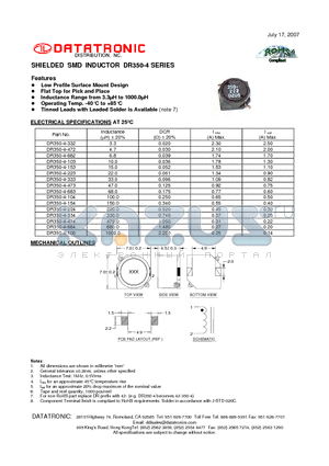 DR350-4-105 datasheet - SHIELDED SMD INDUCTOR