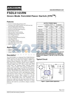 FSDH0265RN datasheet - Green Mode Fairchild Power Switch (FPSTM)