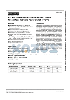 FSDH0370RNB datasheet - Green Mode Fairchild Power Switch (FPSTM)