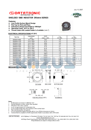 DR350-6-104 datasheet - SHIELDED SMD INDUCTOR