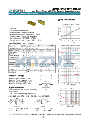 CRO1825D datasheet - Low Phase Noise VCO With Ceramic Coaxial Resonator