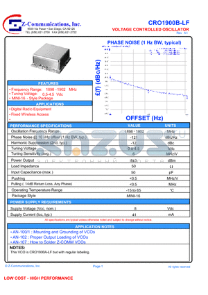 CRO1900B-LF datasheet - VOLTAGE CONTROLLED OSCILLATOR