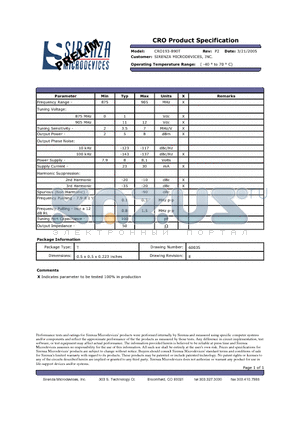 CRO193-890T datasheet - CRO Product Specification