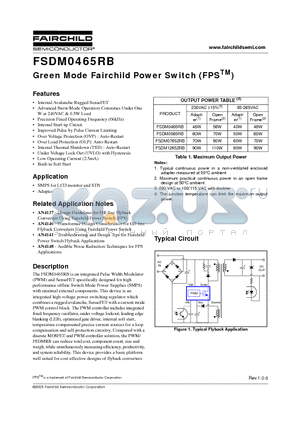 FSDM0465RB datasheet - Green Mode Fairchild Power Switch (FPS)