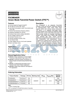 FSDM0465RB datasheet - Green Mode Fairchild Power Switch