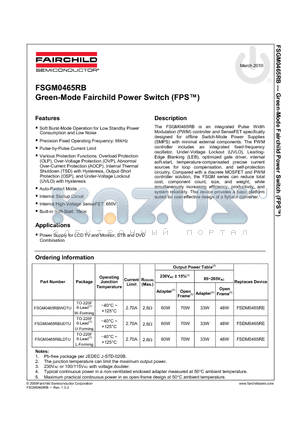 FSDM0465RE datasheet - Green-Mode Fairchild Power Switch