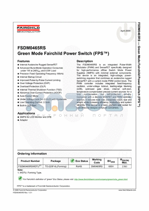 FSDM0465RS datasheet - Green Mode Fairchild Power Switch