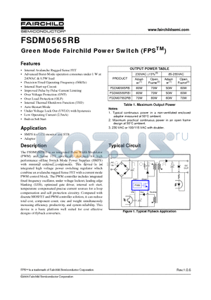 FSDM0565RBI datasheet - Green Mode Fairchild Power Switch (FPSTM)