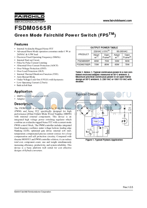 FSDM0565RWDTU datasheet - Green Mode Fairchild Power Switch (FPS)