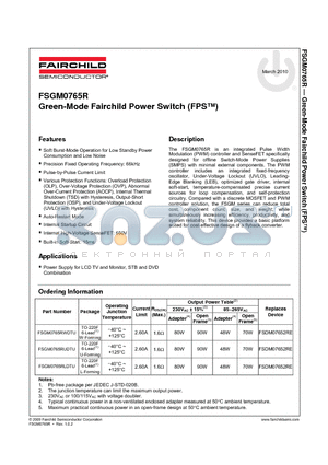 FSDM07652RE datasheet - Green-Mode Fairchild Power Switch