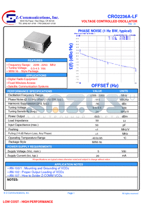 CRO2236A-LF datasheet - VOLTAGE CONTROLLED OSCILLATOR