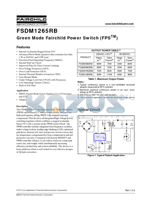 FSDM1265RBWDTU datasheet - Green Mode Fairchild Power Switch (FPS)