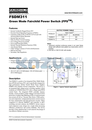 FSDM311 datasheet - Green Mode Fairchild Power Switch (FPSTM)