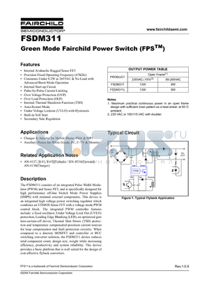 FSDM311L datasheet - Green Mode Fairchild Power Switch (FPSTM)