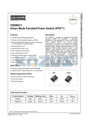 FSDM311L datasheet - Green Mode Fairchild Power Switch (FPS TM)