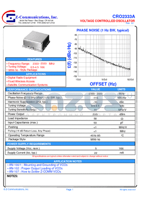 CRO2333A datasheet - LOW COST - HIGH PERFORMANCE VOLTAGE CONTROLLED OSCILLATOR