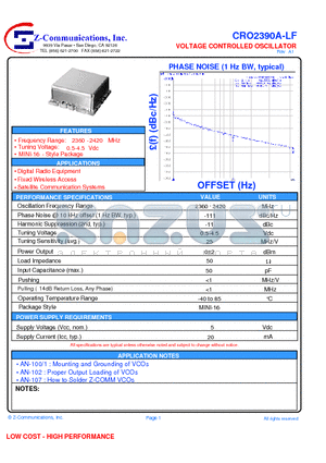 CRO2390A-LF datasheet - VOLTAGE CONTROLLED OSCILLATOR