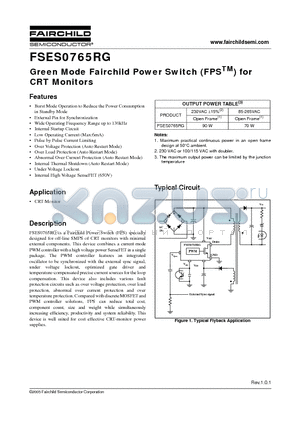 FSES0765RG datasheet - Green Mode Fairchild Power Switch (FPS) for Green Mode Fairchild Power Switch (FPSTM) for