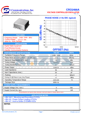 CRO2488A datasheet - LOW COST - HIGH PERFORMANCE VOLTAGE CONTROLLED OSCILLATOR