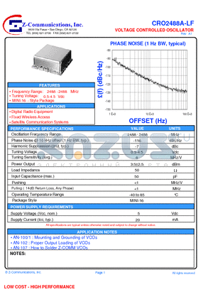 CRO2488A-LF datasheet - VOLTAGE CONTROLLED OSCILLATOR