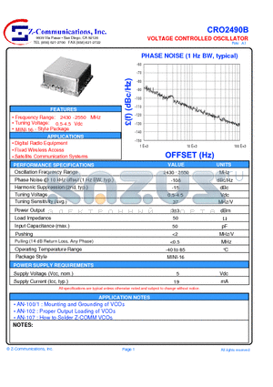 CRO2490B datasheet - VOLTAGE CONTROLLED OSCILLATOR