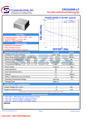 CRO2490B-LF datasheet - VOLTAGE CONTROLLED OSCILLATOR