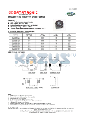 DR350-9-153 datasheet - SHIELDED SMD INDUCTOR