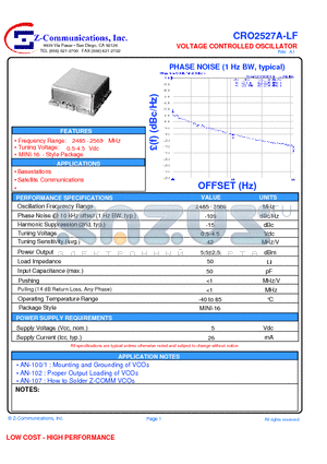 CRO2527A-LF datasheet - VOLTAGE CONTROLLED OSCILLATOR