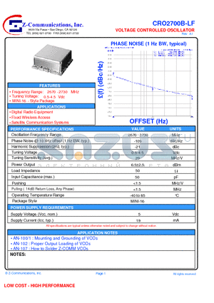 CRO2700B-LF datasheet - VOLTAGE CONTROLLED OSCILLATOR