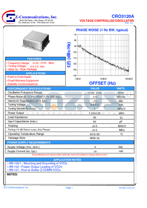 CRO3120A datasheet - LOW COST - HIGH PERFORMANCE VOLTAGE CONTROLLED OSCILLATOR