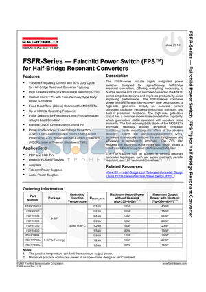 FSFR1600 datasheet - Fairchild Power Switch (FPS) for Half-Bridge Resonant Converters