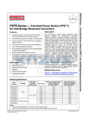 FSFR1700L datasheet - Fairchild Power Switch (FPS) for Half-Bridge Resonant Converters